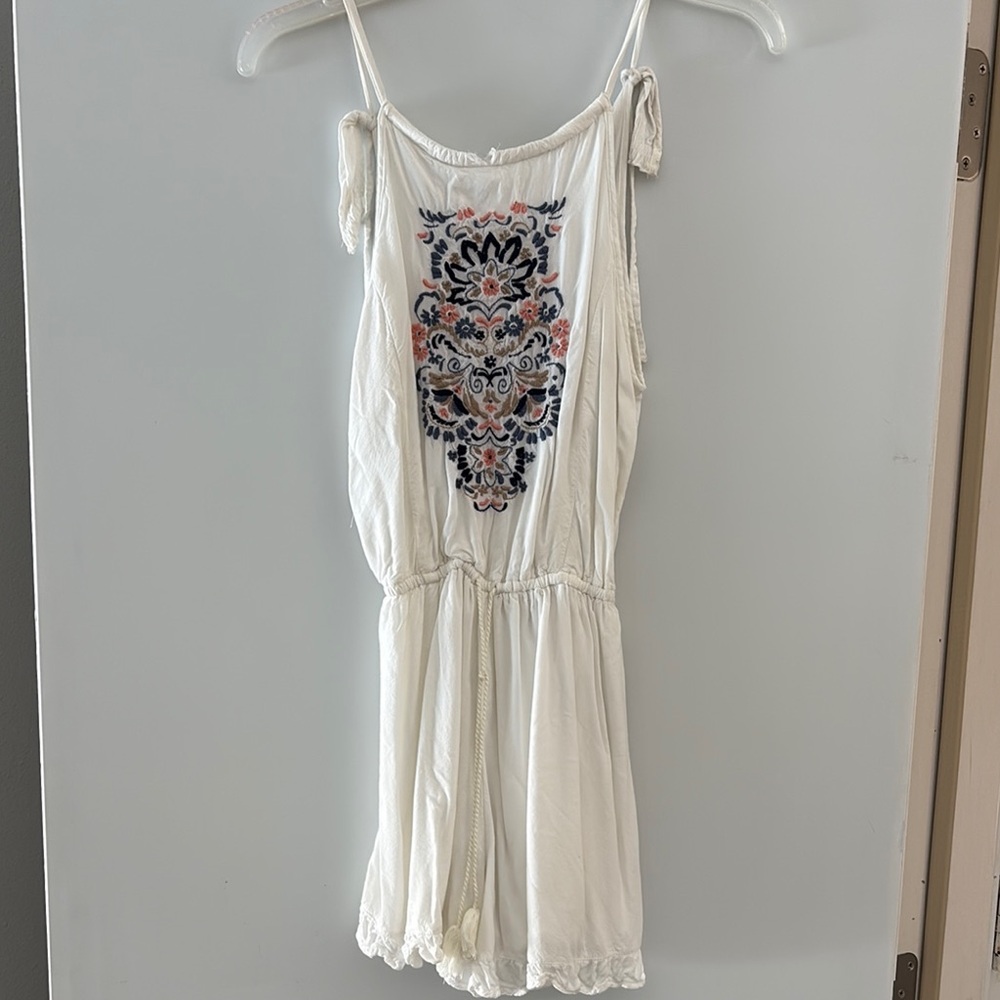 White Embroidered Sleeveless Romper